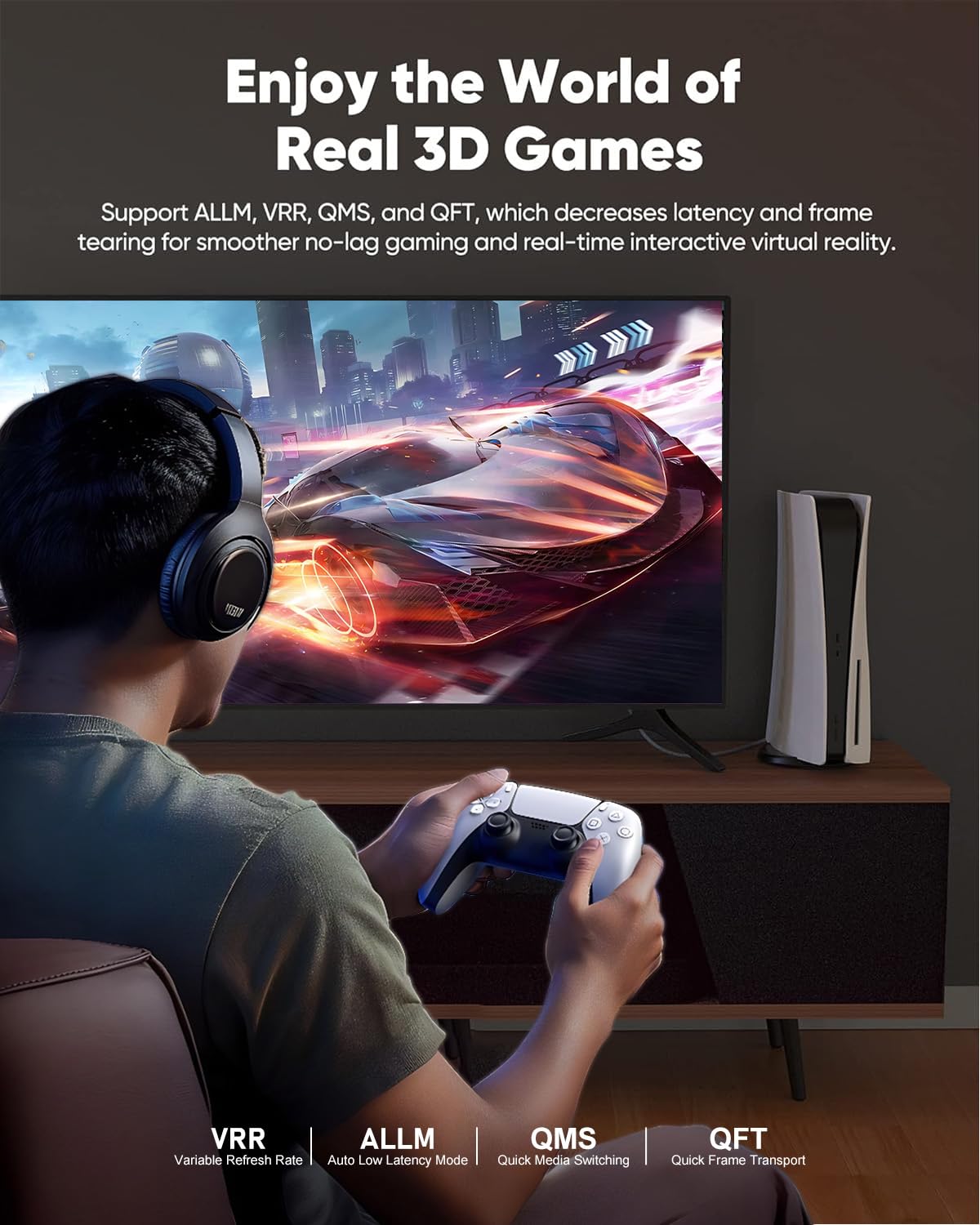 16K 10K 8K HDMI 2.2 Cable 96Gbps 1M, Ultra High Speed HDMI Braided Cord Support 4K@480Hz 8K@240Hz, HDCP 2.2&2.3, Dynamic HDR, eARC,DTS:X, Compatible with Roku TV/HDTV/PS5/Blu-ray - Image 4