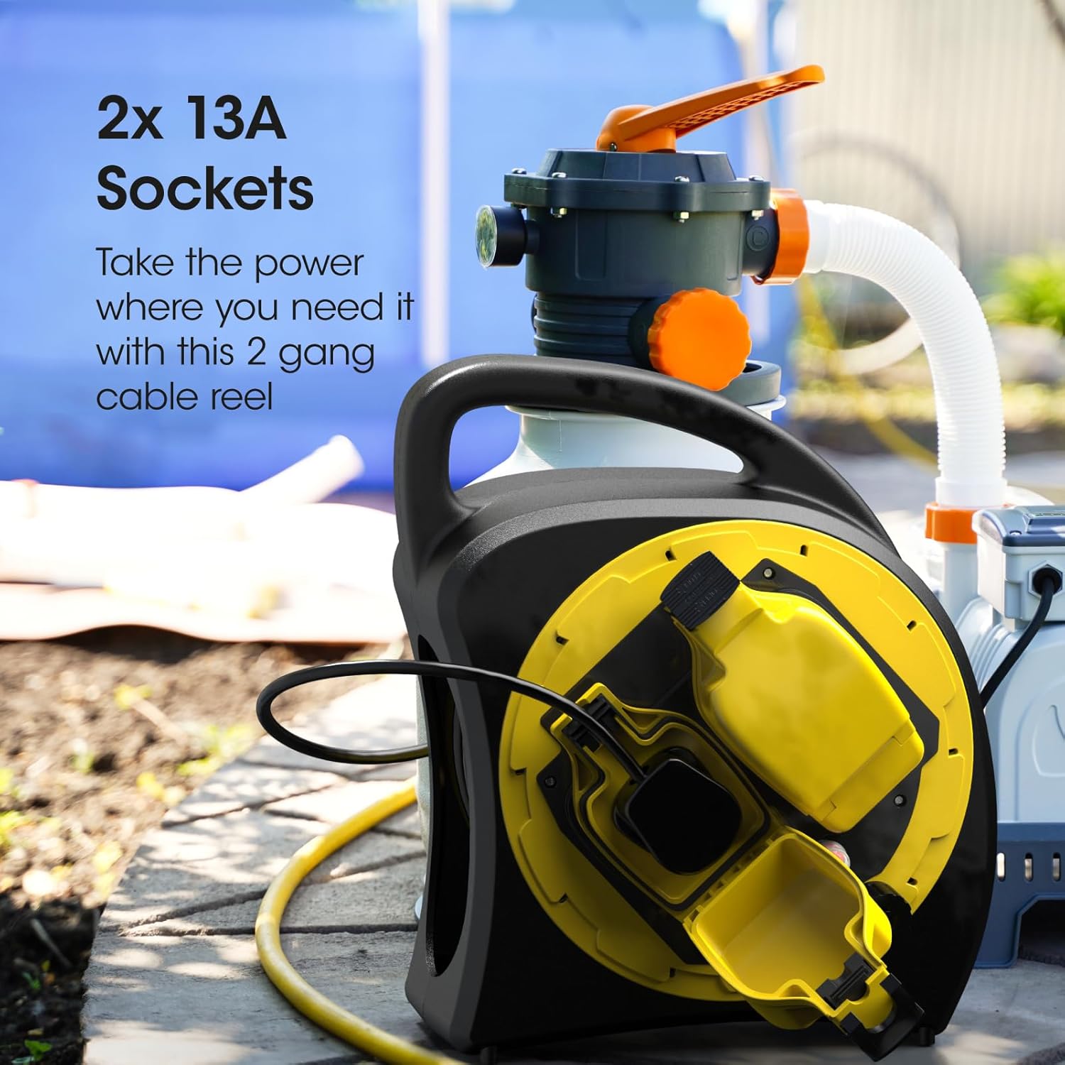 SLx Outdoor Extension Lead Waterproof, 20m, 2 Socket Extension Reel, Heavy Duty Extension Cable, Thermal Cut Out, IP54 Rated, Double Socket, UK Outdoor Plug, Extension Lead for Christmas Lights Garden - Image 2