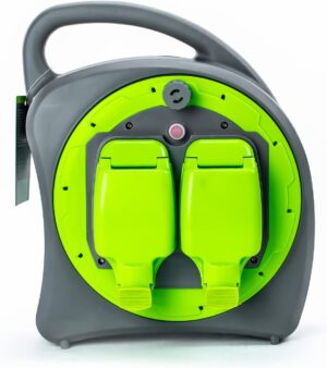 STATUS 2 Socket Cable Reel, 20m, Gr...