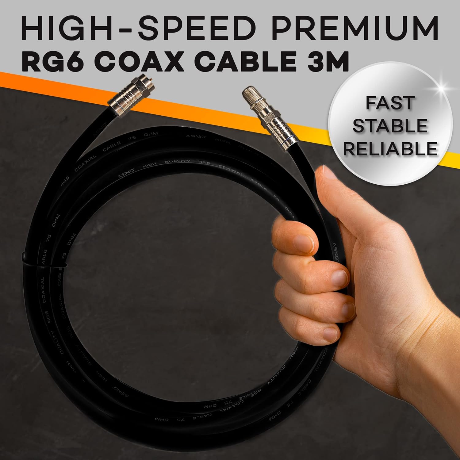 ASNQ RG6 Coaxial Cable Connectors Set 75 OHM - High-Speed Premium Coax Cable 3m - For Internet, Digital TV, Satellite, Aerial Connections - Includes 4 Extension Couplers to connect Cable Extensions - Image 2