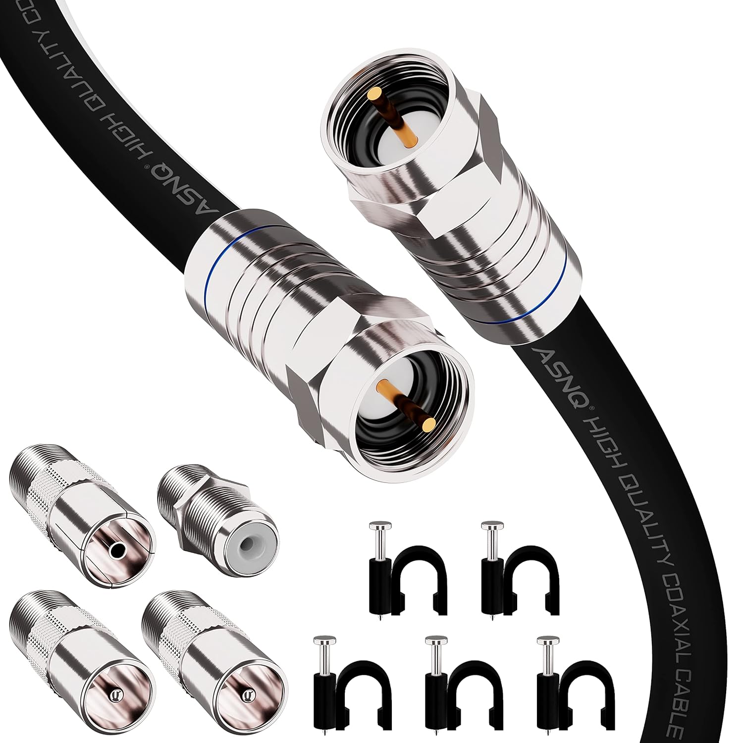 ASNQ RG6 Coaxial Cable Connectors Set 75 OHM - High-Speed Premium Coax Cable 3m - For Internet, Digital TV, Satellite, Aerial Connections - Includes 4 Extension Couplers to connect Cable Extensions