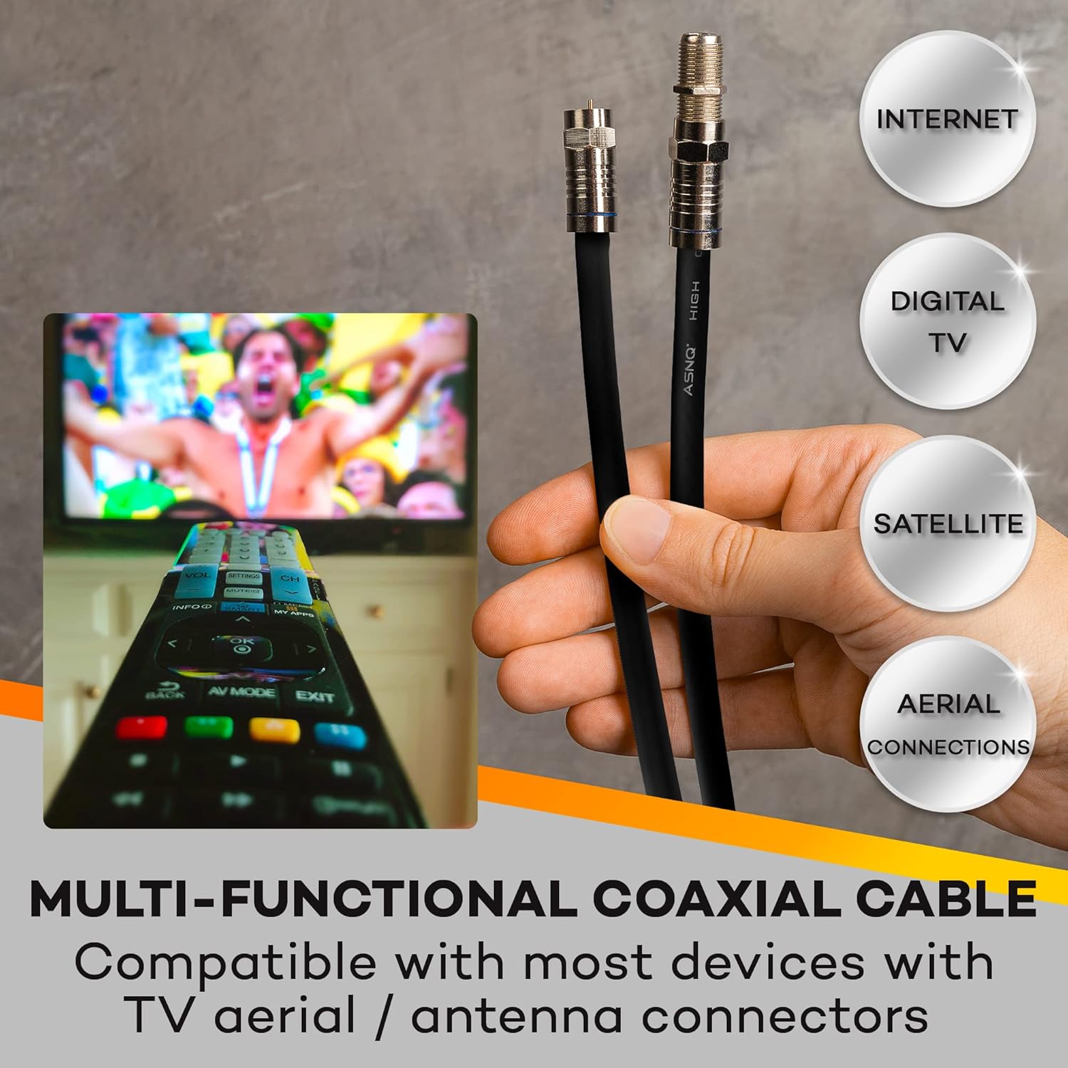 ASNQ RG6 Coaxial Cable Connectors Set 75 OHM - High-Speed Premium Coax Cable 3m - For Internet, Digital TV, Satellite, Aerial Connections - Includes 4 Extension Couplers to connect Cable Extensions - Image 4