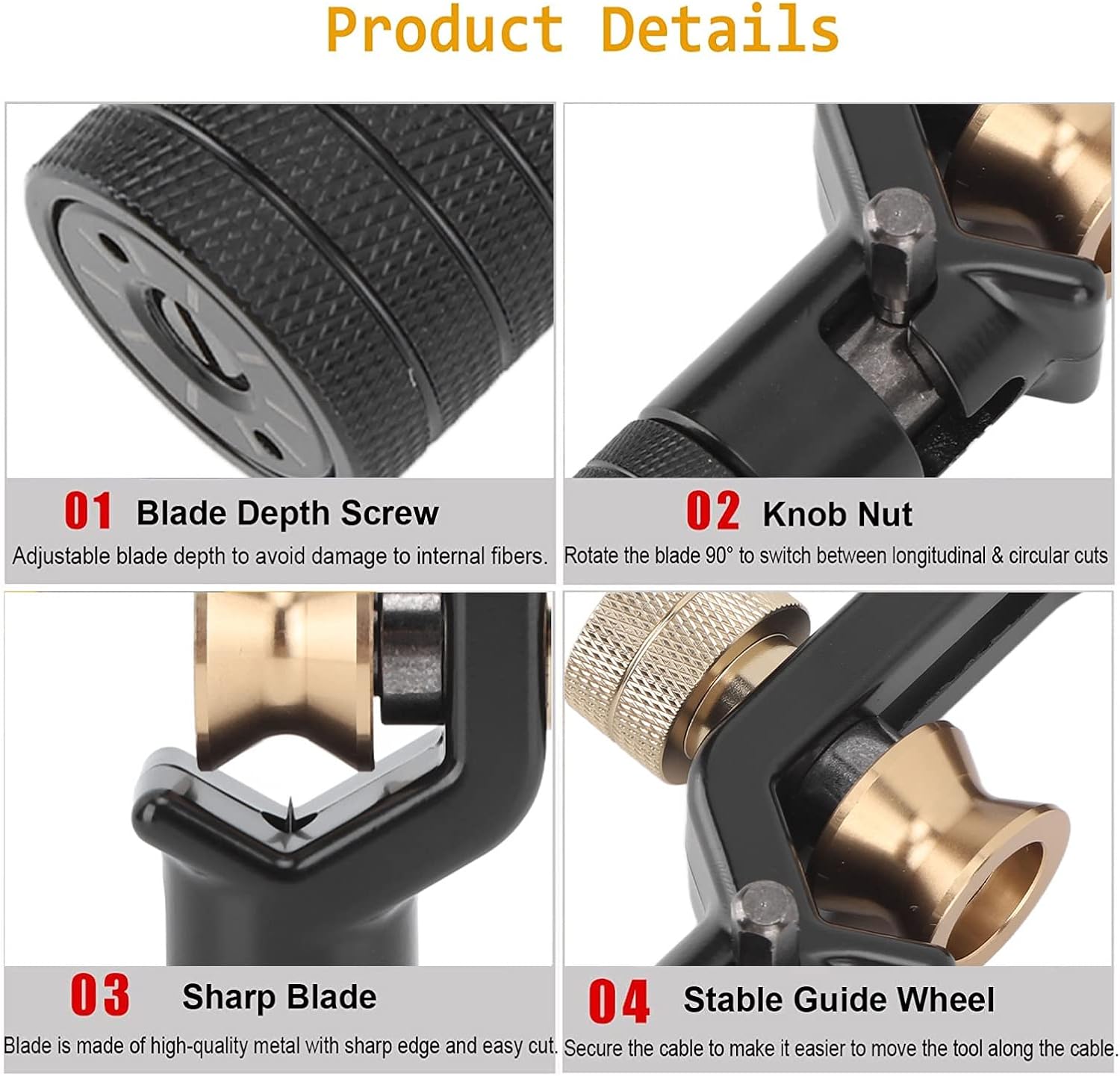 Armored Cable Stripper Tool, 8-30mm Wire Stripper Transverse Cable Stripping, Fiber Optic Stripper Armoured Cable Stripping Knife Coaxial Mid Span Cable Stripper Radial Cutter for Vertical Cutting - Image 5