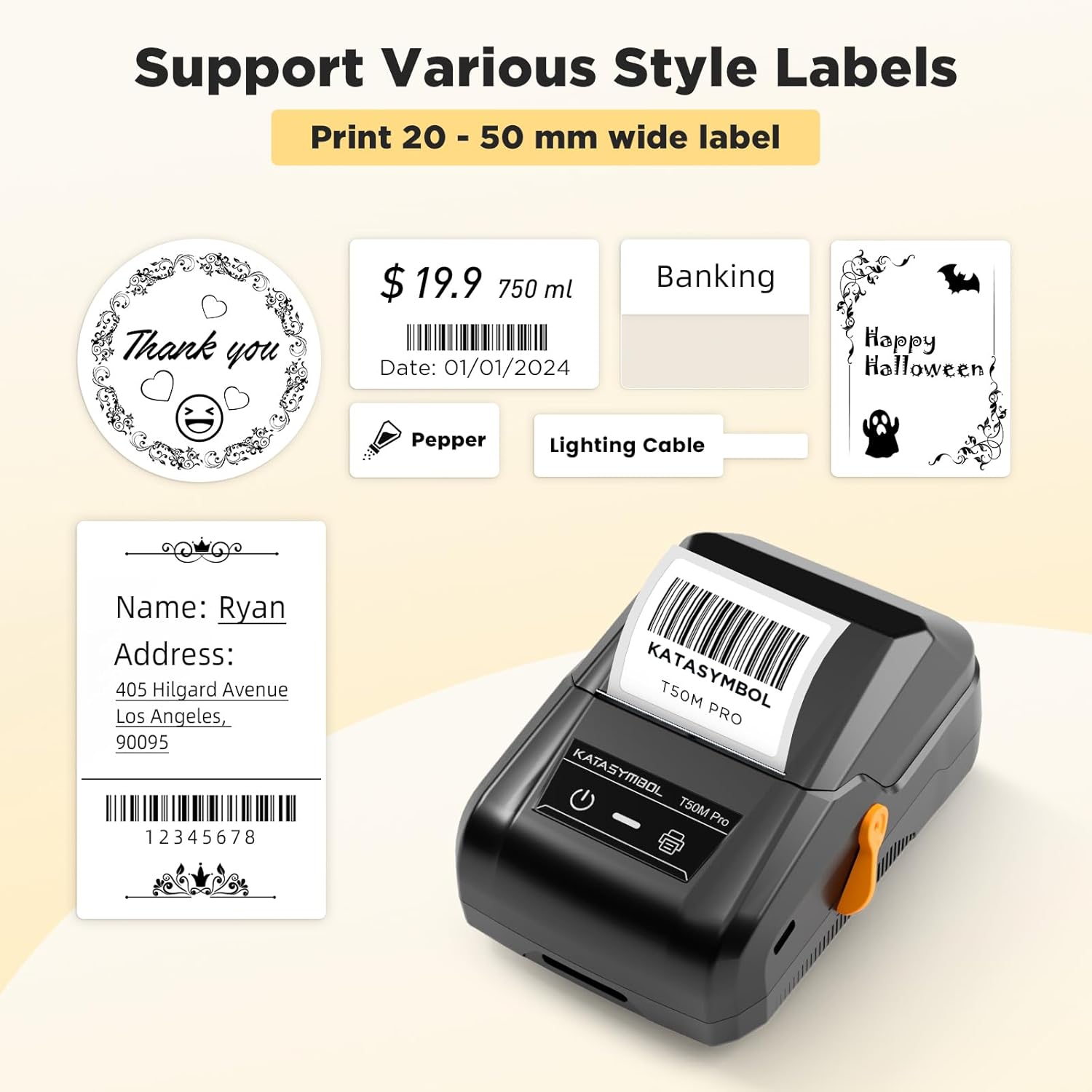 SUPVAN T50M Pro Bluetooth Label Maker Machine with 3 Tapes, Wide Waterproof Label, Versatile App with 40 Fonts and 450+ Icons, Inkless Labeler for Home, Kitchen, School, Office Organization, Black - Image 2