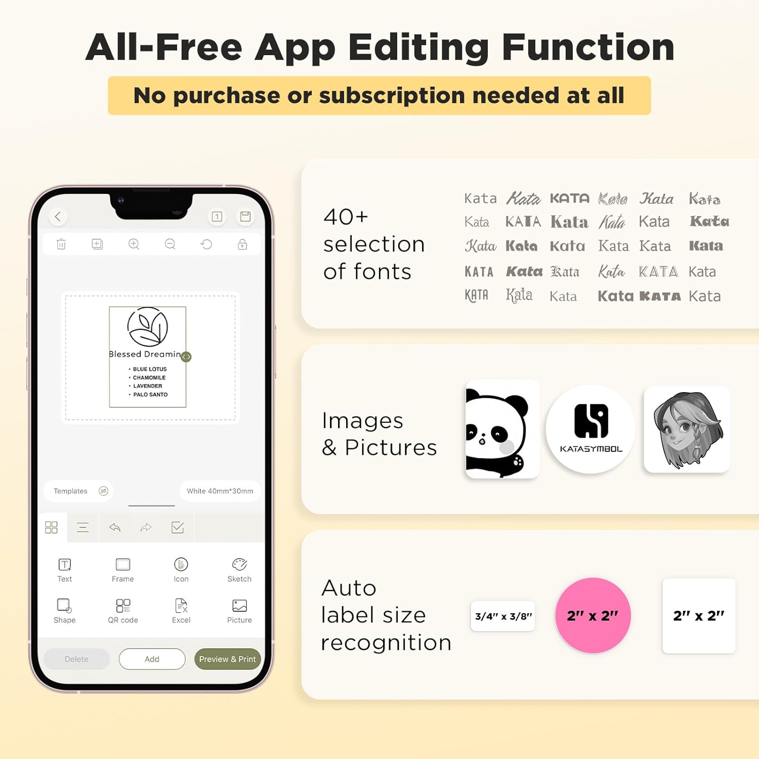 SUPVAN T50M Pro Bluetooth Label Maker Machine with 3 Tapes, Wide Waterproof Label, Versatile App with 40 Fonts and 450+ Icons, Inkless Labeler for Home, Kitchen, School, Office Organization, Black - Image 3