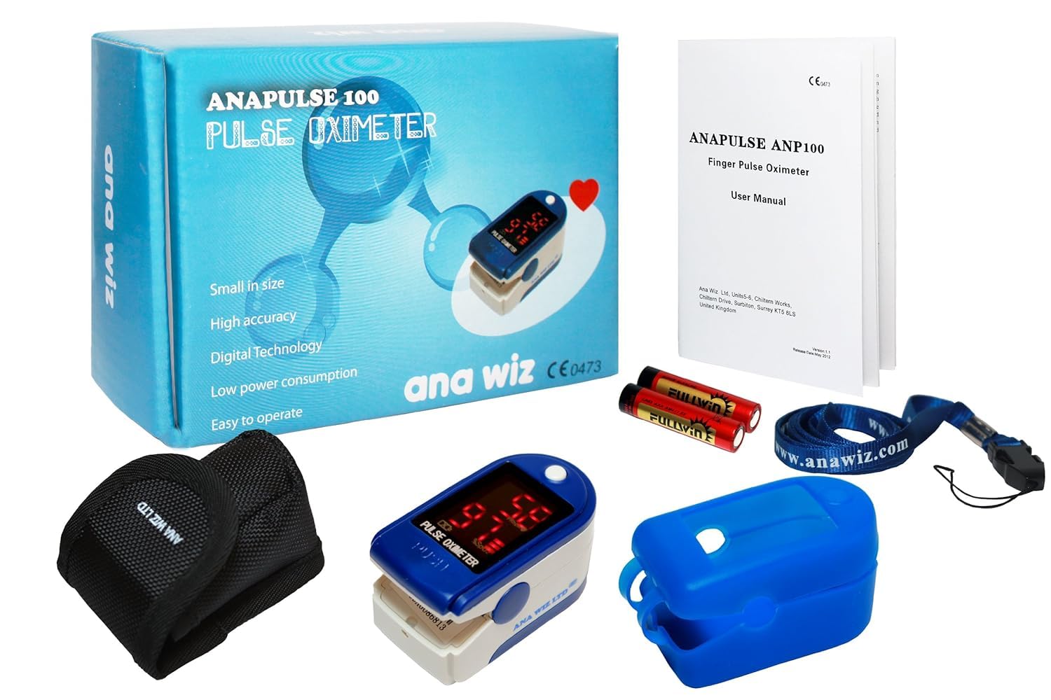 Anapulse Finger Pulse Oximeter | Digital Display | Heart Rate & Oxygen Level Readings | Batteries, Carrycase and Lanyard Included | CE Approved | NHS Supplied (ANP100) - Image 2