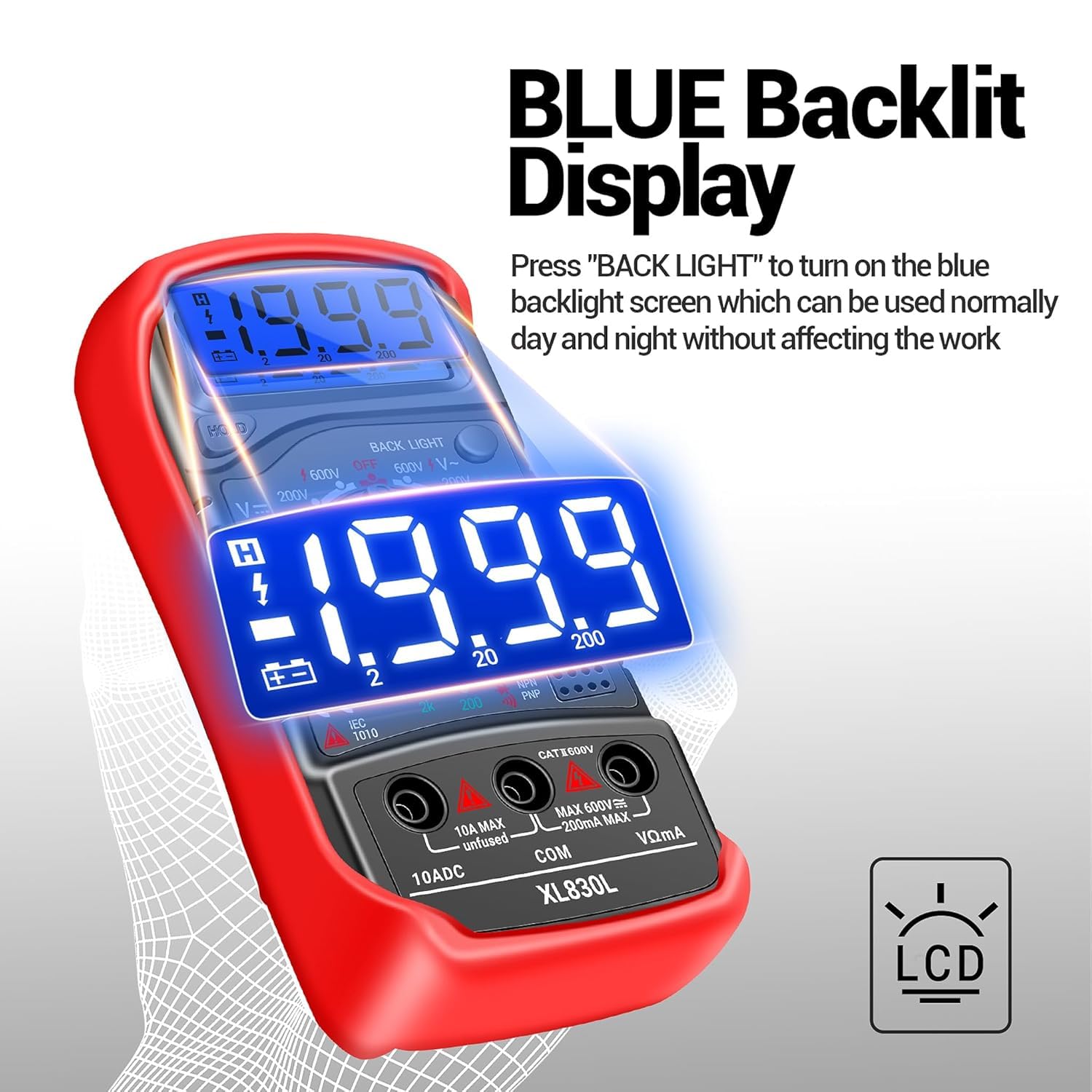 Digital Multimeter Tester - Voltmeter Ohmmeter Ammeter Multi Voltage Tester Meter with Backlit LCD Electronic Test Meter - Voltage Testers measures Voltage, Current, Resistance, Diode - Image 7