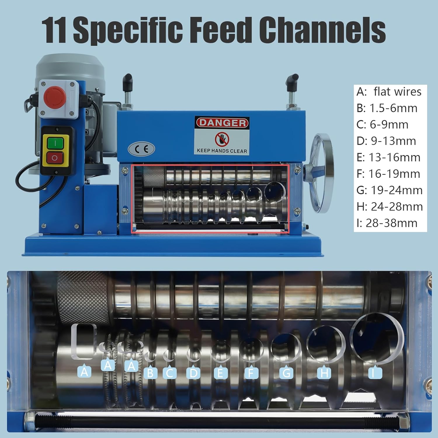 Automatic Wire Stripper Electrical Cable Stripper Machine 370W Cable Stripper Machine 1.5mm ~ 38mm Electric Wire Stripper, 11 Channel Copper Cable Machine for Leftover Cable Recycling - Image 6