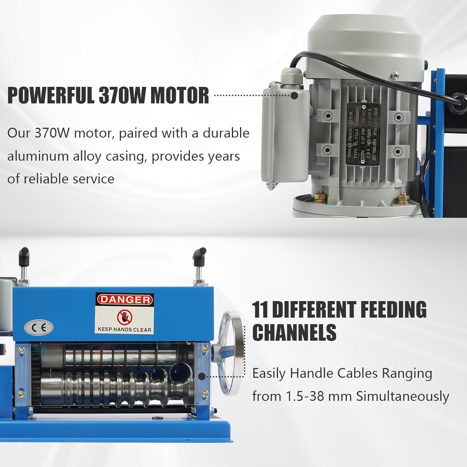 Automatic Wire Stripper Electrical Cable Stripper Machine 370W Cable Stripper Machine 1.5mm ~ 38mm Electric Wire Stripper, 11 Channel Copper Cable Machine for Leftover Cable Recycling - Image 7