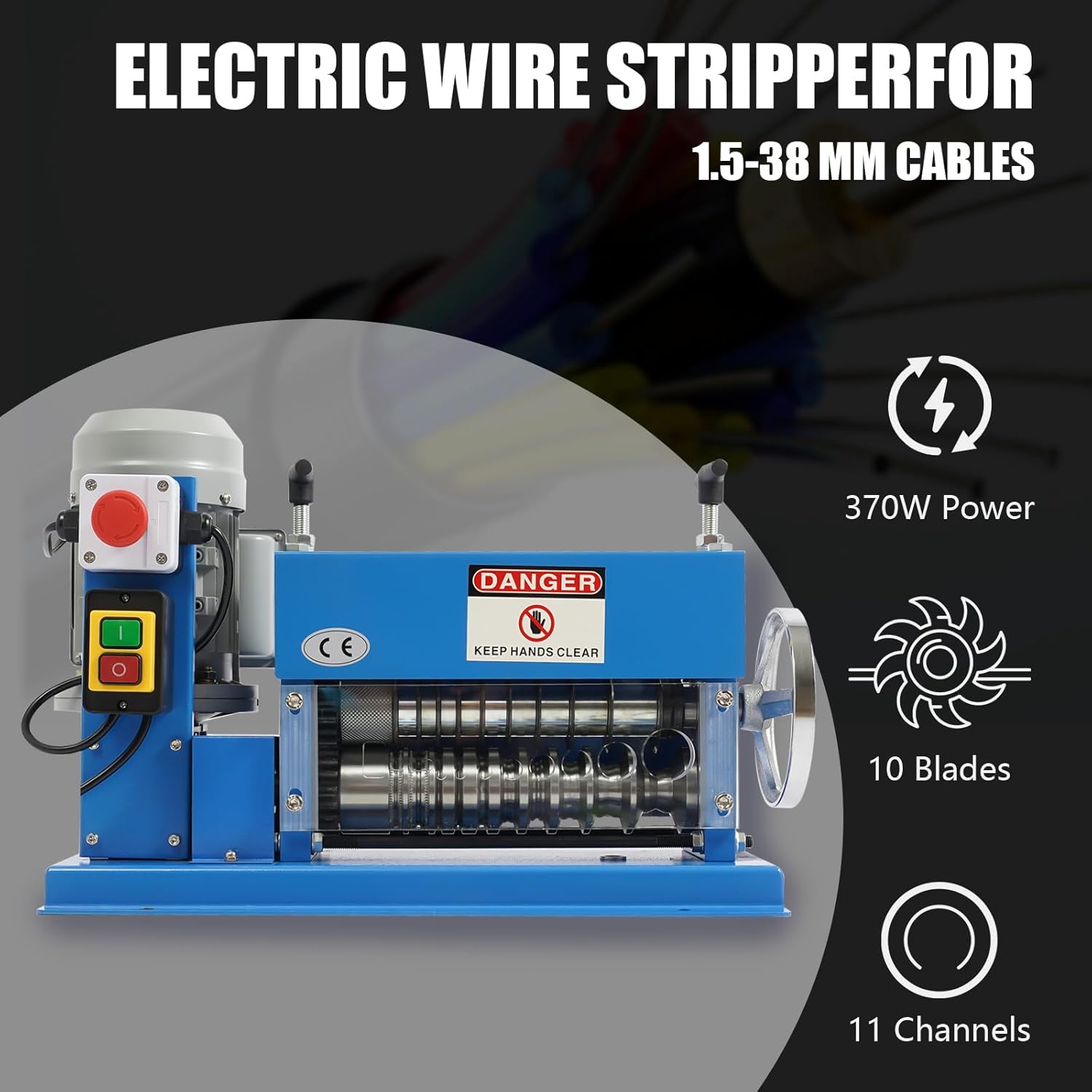 Automatic Wire Stripper Electrical Cable Stripper Machine 370W Cable Stripper Machine 1.5mm ~ 38mm Electric Wire Stripper, 11 Channel Copper Cable Machine for Leftover Cable Recycling - Image 5