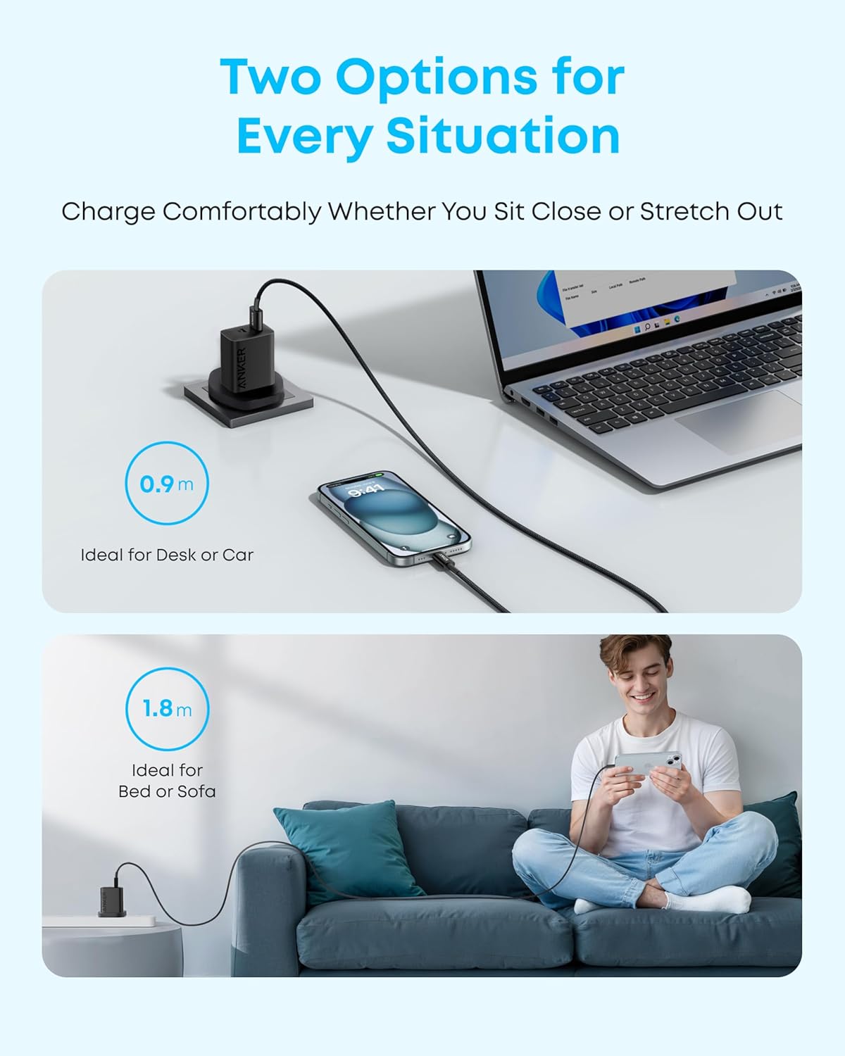 Anker USB C Charger Cable, 2-Pack 3 ft (0.9 m) USB to USB C Cable, USB A to USB C Braided Phone Charger Cable for iPhone 17/16/15, iPad Pro, Samsung Galaxy, MacBook Pro,and More - Image 8