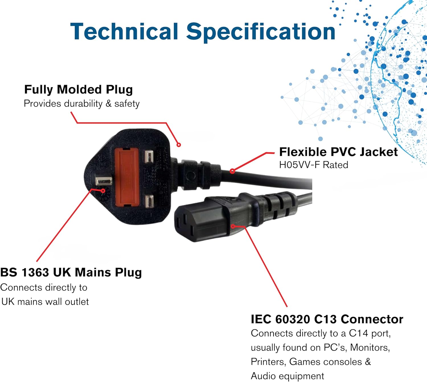 C2G 88514 3 Metre UK Power Cable IEC320C13 to BS1363 9 Foot Kettle Lead Power Cord, Black - Image 3