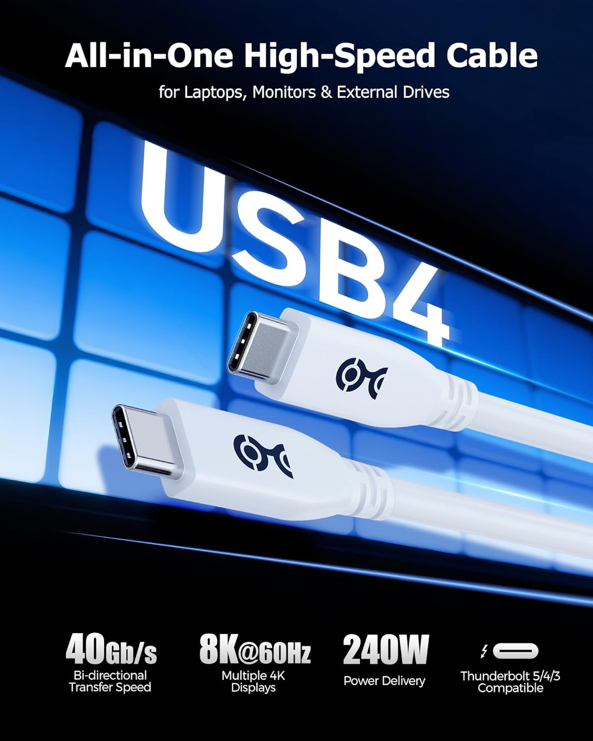 Cable Matters USB4 Cable 2 m with 40Gbps Data, 8K Video, and 240W Charging, White, Compatible with Thunderbolt 4 & 3, USB C for iPhone 15 Pro Max Plus, MacBook, DELL XPS, Surface Pro - Image 2