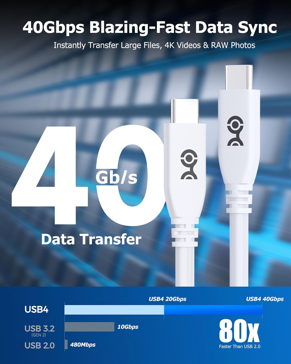 Cable Matters USB4 Cable 2 m with 40Gbps Data, 8K Video, and 240W Charging, White, Compatible with Thunderbolt 4 & 3, USB C for iPhone 15 Pro Max Plus, MacBook, DELL XPS, Surface Pro - Image 3