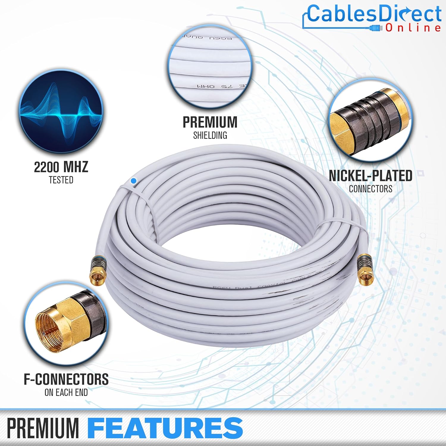 Cables Direct Online 3M Black RG6 Coax Cable Dual Shield Outdoor/Indoor Coaxial BNC Extension Wire For Satellite Dish Cable TV Antenna - Image 2