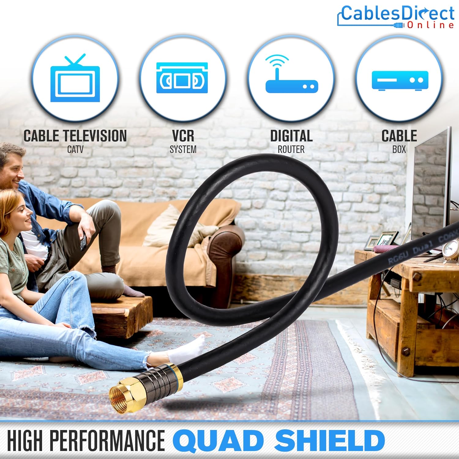 Cables Direct Online 3M Black RG6 Coax Cable Dual Shield Outdoor/Indoor Coaxial BNC Extension Wire For Satellite Dish Cable TV Antenna - Image 4