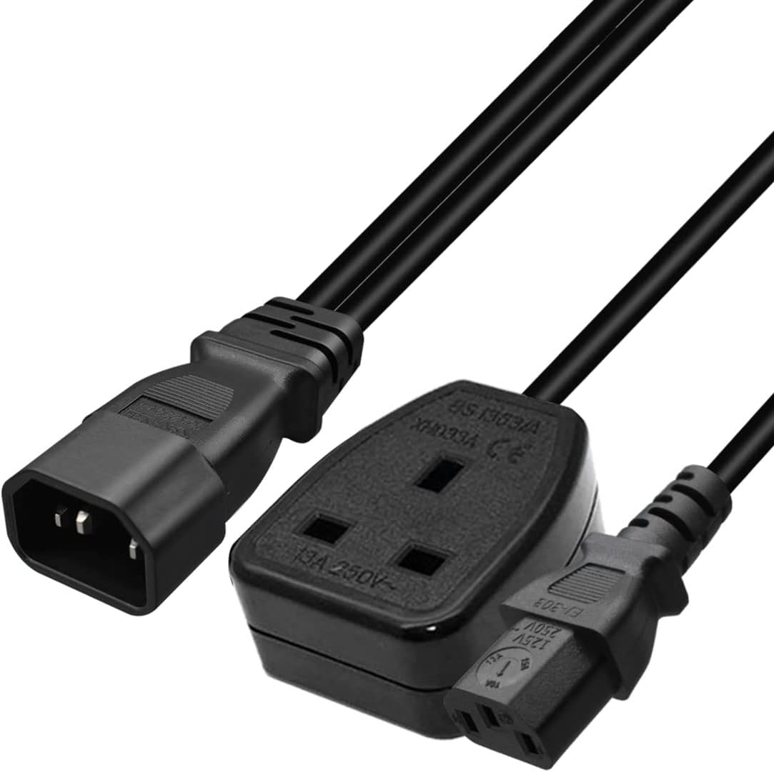 C14 to C13+UK socket Power Splitter Y Splitter Power Cable, 13A 250V IEC C14 Male to C13 + UK Female Adapter for High-Performance PC, Server & Rack PDU Power Supply - Image 3