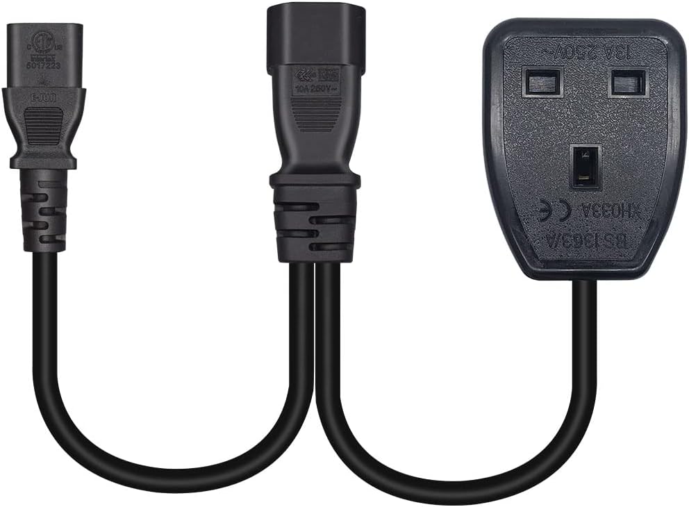 C14 to C13+UK socket Power Splitter Y Splitter Power Cable, 13A 250V IEC C14 Male to C13 + UK Female Adapter for High-Performance PC, Server & Rack PDU Power Supply - Image 2