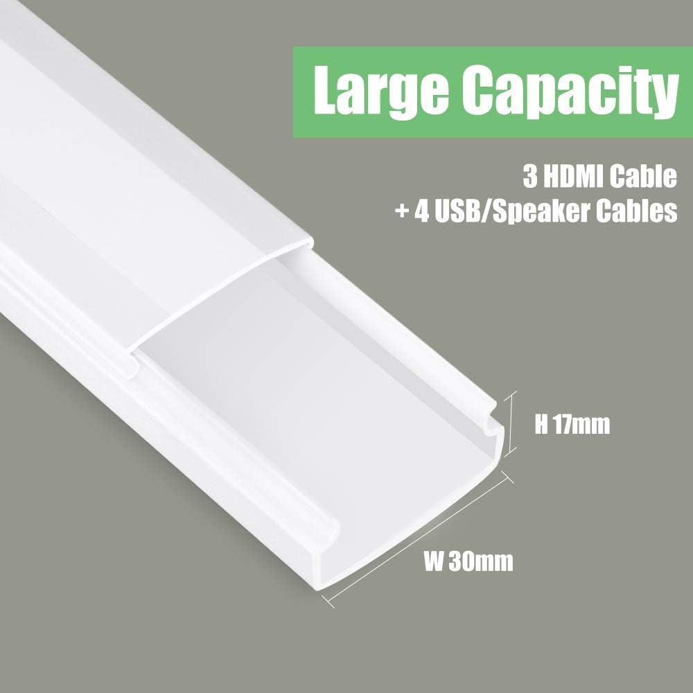 MUDEELA Cable Trunking Kit, 3.2 Meter Concealer, Cable Tidy Cable Raceway, Cable Management Kit for Home Office - 8X L400mm, W30mm H17mm, White - Image 2