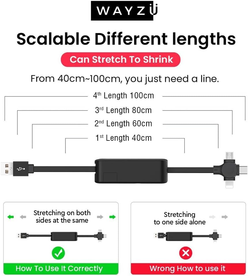 3-in-1 Retractable Multi Charging Cable & Phone Stand – Universal USB-C Cable Compatible with iPhone, Android, Micro USB, Travel Charger Lead - Image 2