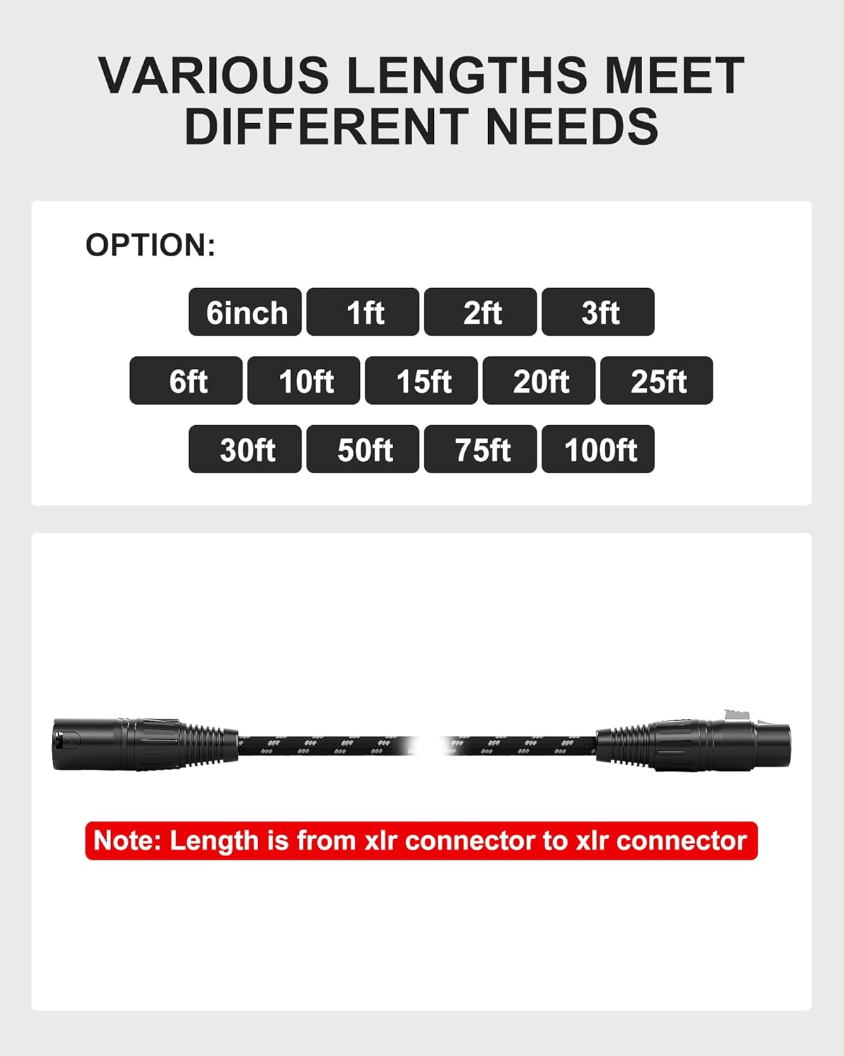 XLR Cables 0.3m / 1ft 2 Pack, Nylon Braided XLR Microphone Cable Male to Female, Oxygen-Free Copper (OFC),Balanced 3-Pin, Short Audio Mic Lead for Studio, Speaker, Recording,Mixer, PA - Image 9