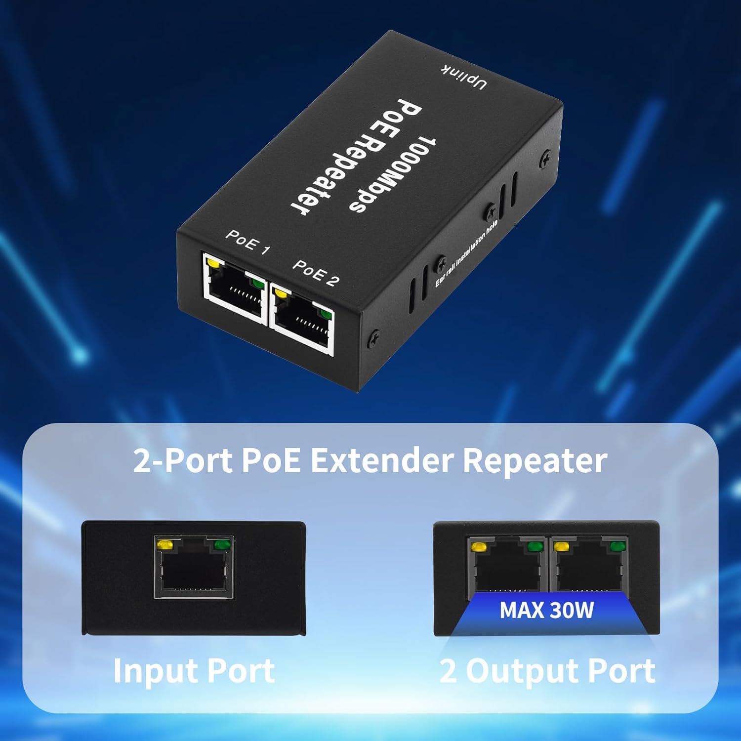 2 Ports 1000M PoE Repeater with IEEE 802.3af/at Standard, 30W 1 in 2 Out PoE Extender,100M Ultra Long Distance Signal Extende and Power Supply for IP Camera/PoE Devices/Wireless Device - Image 6
