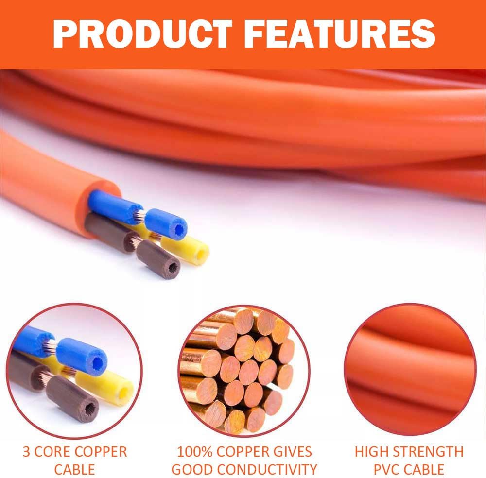 10M Extension Lead Cable - 240V 16 Amp Heavy Duty Camping Caravan Hook Up Cable - High Vis Orange - Perfect For Campervan & Motorhome - Image 4