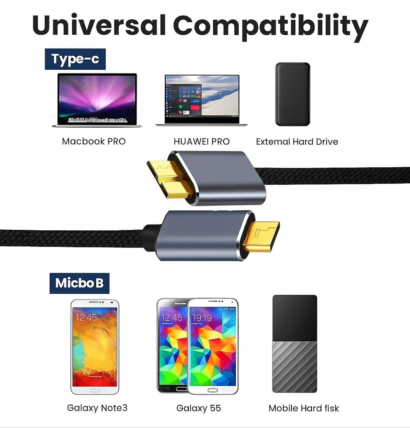 USB C to Micro B 3.0 Hard Drive Cable 0.5m Thunderbolt 5Gbps Data Transfer, Compatible with MacBook, Samsung, WD, Seagate, Toshiba SSD HDD, Camera etc. - Image 2