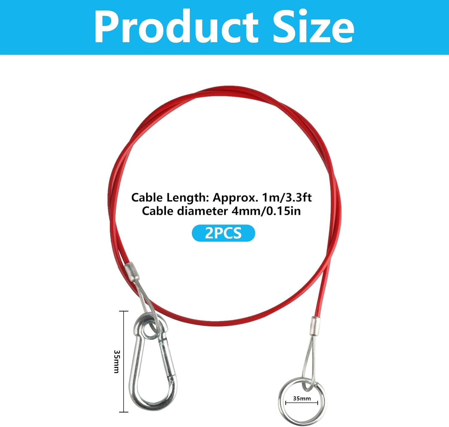 2 PCS Caravan Trailer Breakaway Cable, Trailer Break Away Cable with Carabiner & Burst Rings, Heavy Duty Coupling Towing Safety Cables for Williams Clevis Breakaway Caravan Awning Accessories - Image 2