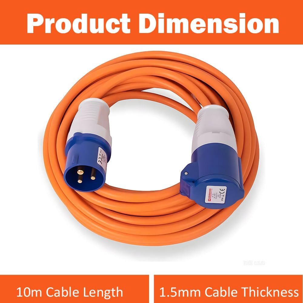10M Extension Lead Cable - 240V 16 Amp Heavy Duty Camping Caravan Hook Up Cable - High Vis Orange - Perfect For Campervan & Motorhome - Image 5