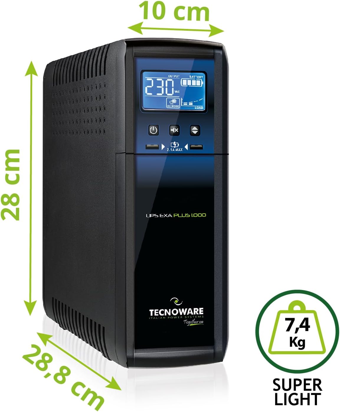 Tecnoware Power Systems Exa Plus 1000VA Uninterruptible Power Supply, Blackout Protection for MAC, Gaming PCs & Consoles, AVR Stabilizer, USB & RJ11/RJ45 Ports, 1000VA - Image 3
