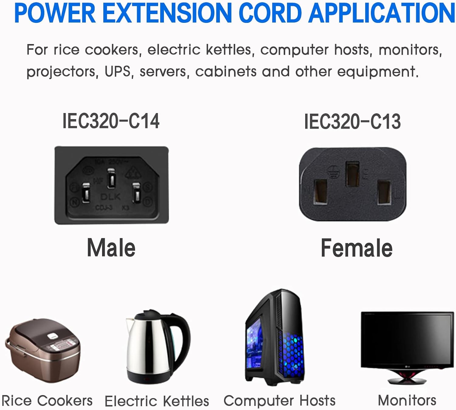 Eonvic PDU UPS Power Cord Cable, IEC 320 C14 to C13 with On/Off Switch 30cm - Image 4