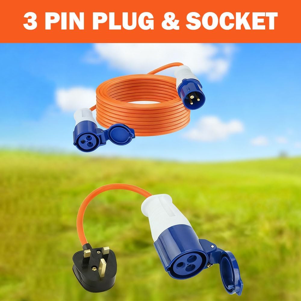 10M Extension Lead Cable - 240V 16 Amp Heavy Duty Camping Caravan Hook Up Cable - High Vis Orange - Perfect For Campervan & Motorhome - Image 3