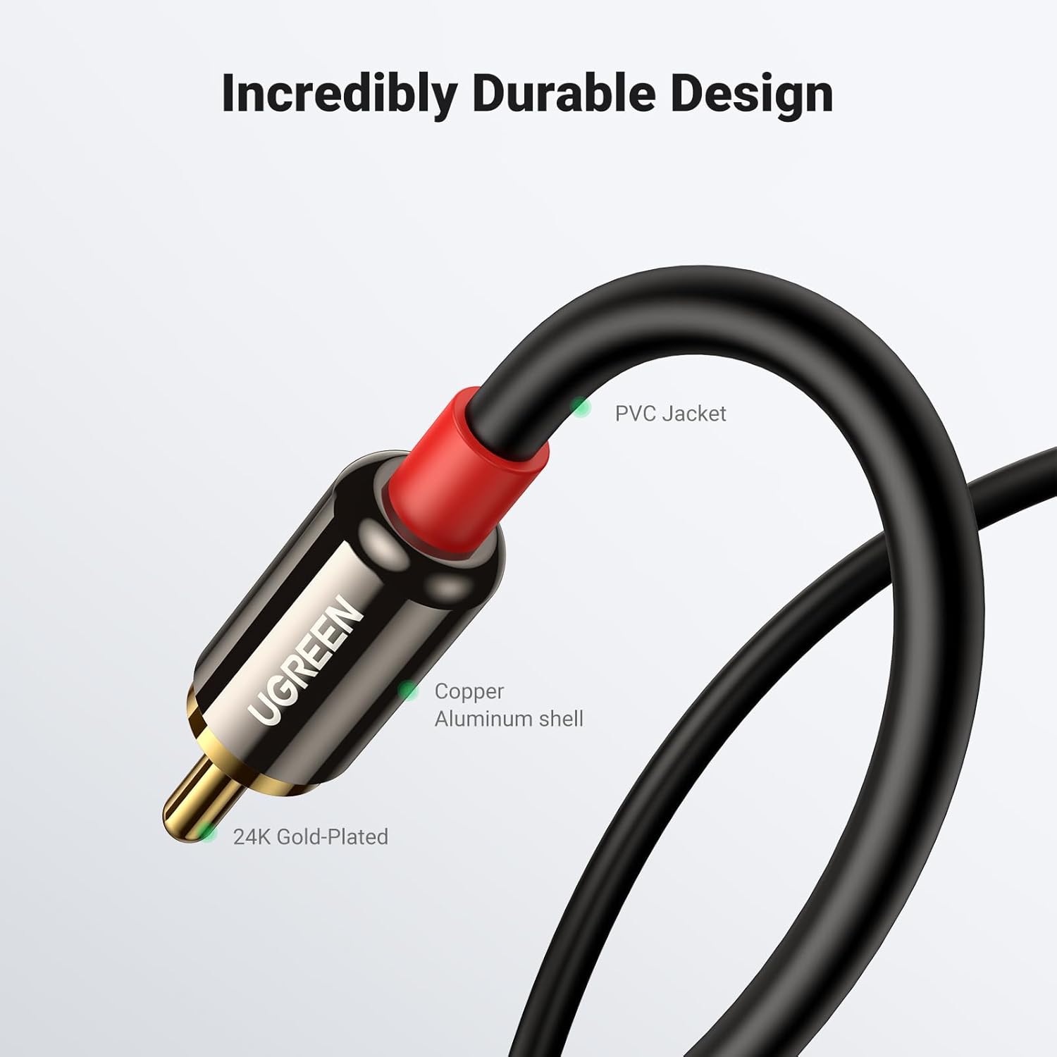 UGREEN RCA to 3.5mm Cable Phono Mini Jack Stereo Lead Gold-plated Red and White Aux Headphone Cord RCA Audio Y Splitter Compatible with Hi-Fi Amplifier Speaker DJ Controller Turntable TV Car Phone(5M) - Image 6