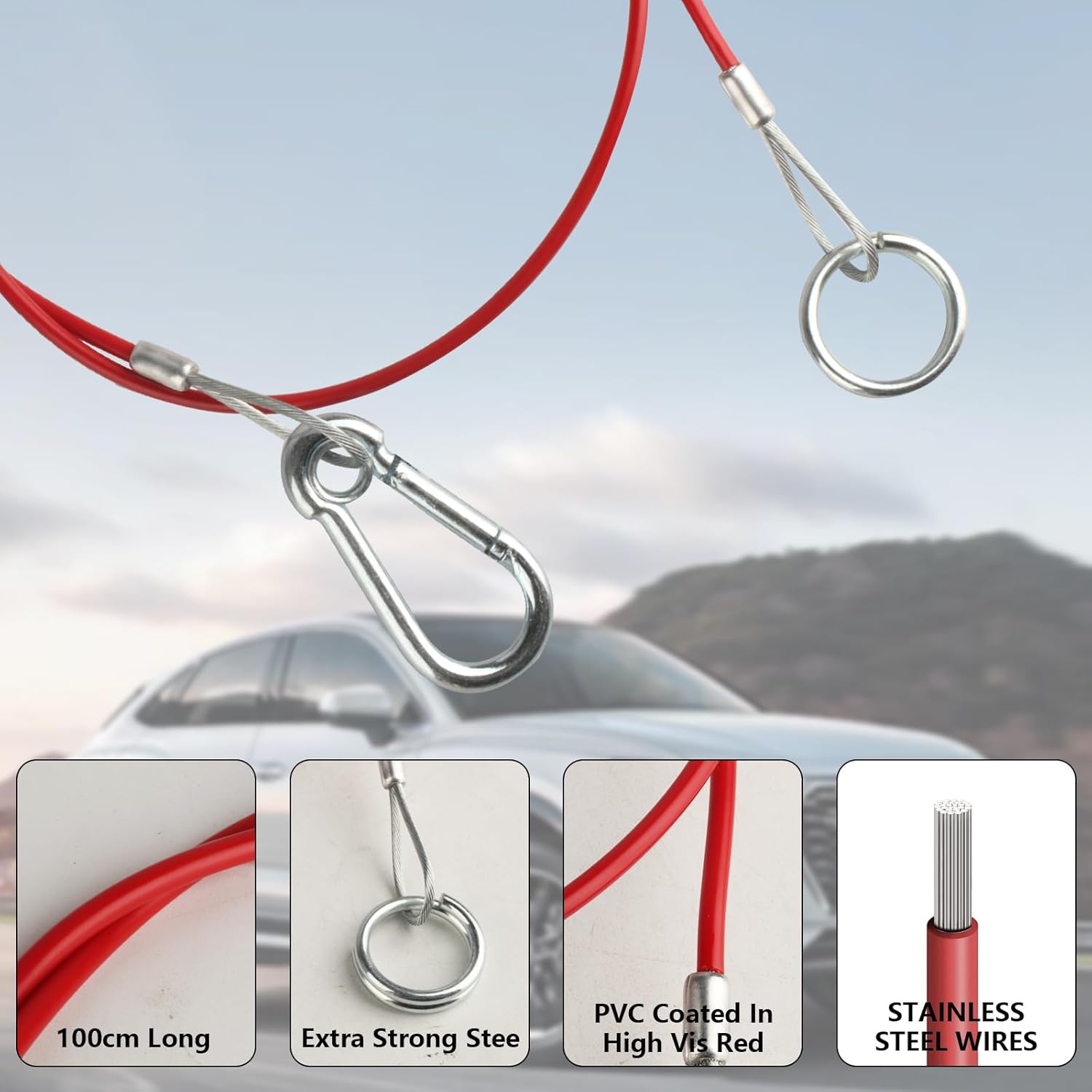 2 PCS Caravan Trailer Breakaway Cable, Trailer Break Away Cable with Carabiner & Burst Rings, Heavy Duty Coupling Towing Safety Cables for Williams Clevis Breakaway Caravan Awning Accessories - Image 3