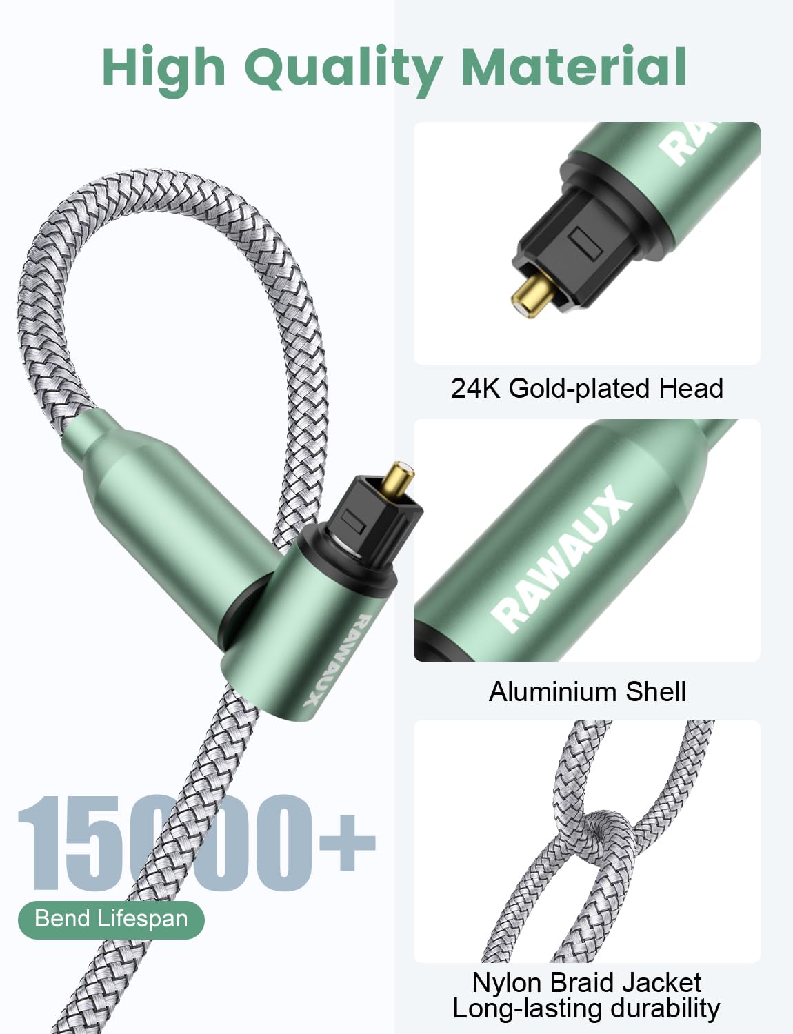 1M Optical Cable, 90 Degree Audio Right Angle Digital SPDIF Cable Gold-plated Plug Fiber Optic Compatible with Soundbar to TV, Home Theater, PS4, Xbox, Playstation, Green - Image 5