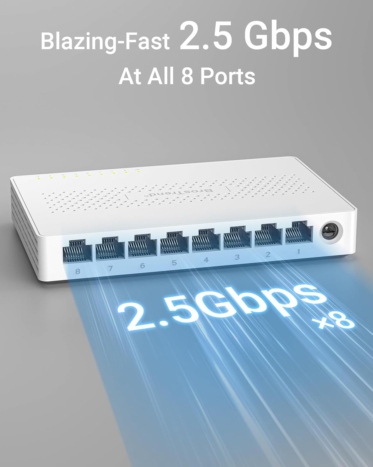 BrosTrend 8 Port 2.5Gb Ethernet Switch, Multi-Gigabit Unmanaged Network Switch for Gaming Office Home NAS PC, 2.5G Ethernet Splitter Hub Plug & Play, Fanless, Desktop Wall-Mount, Lifetime Protection - Image 2