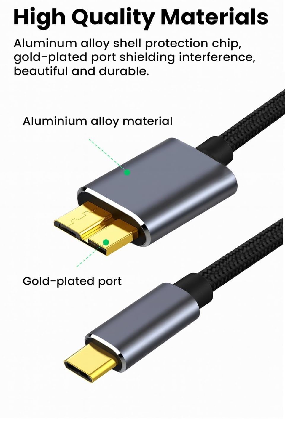 USB C to Micro B 3.0 Hard Drive Cable 0.5m Thunderbolt 5Gbps Data Transfer, Compatible with MacBook, Samsung, WD, Seagate, Toshiba SSD HDD, Camera etc. - Image 4