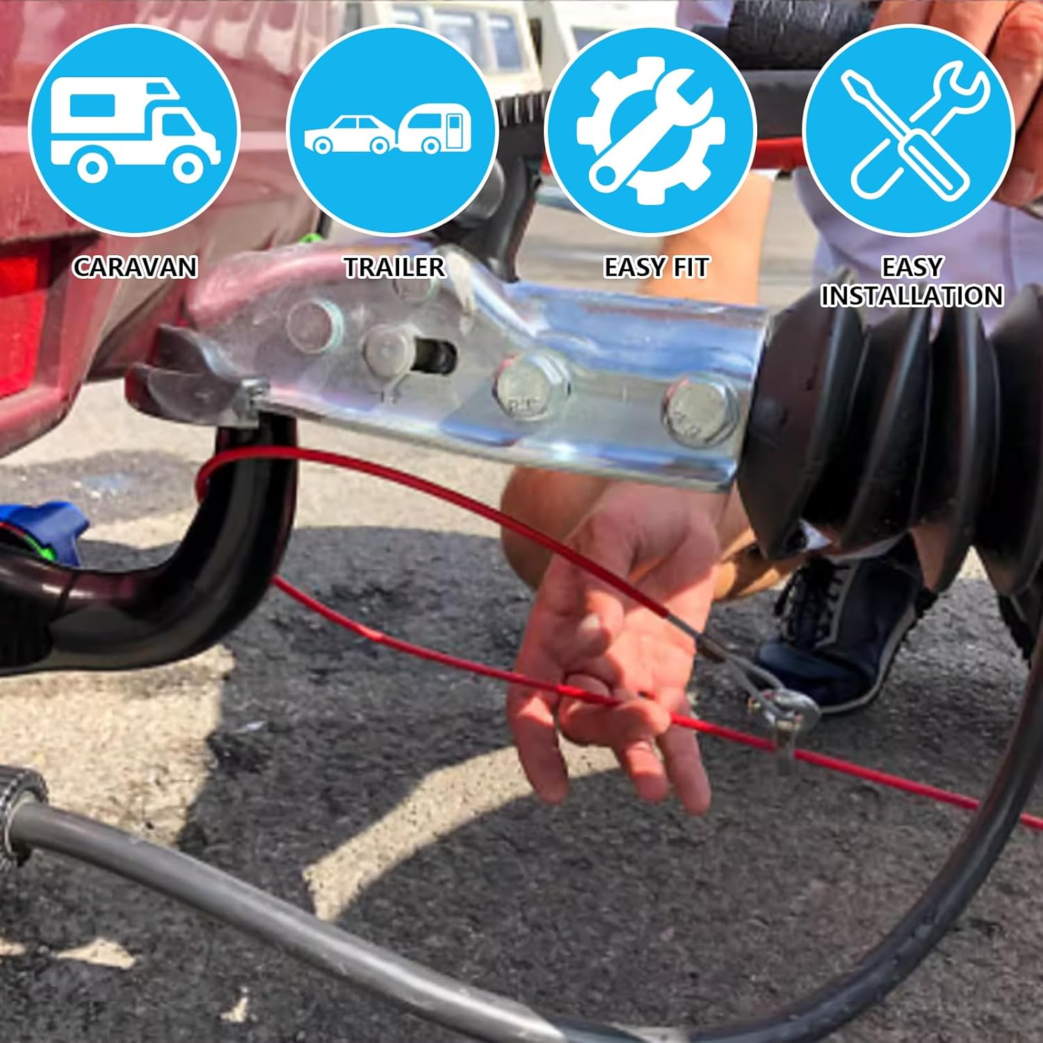 2 PCS Caravan Trailer Breakaway Cable, Trailer Break Away Cable with Carabiner & Burst Rings, Heavy Duty Coupling Towing Safety Cables for Williams Clevis Breakaway Caravan Awning Accessories - Image 5