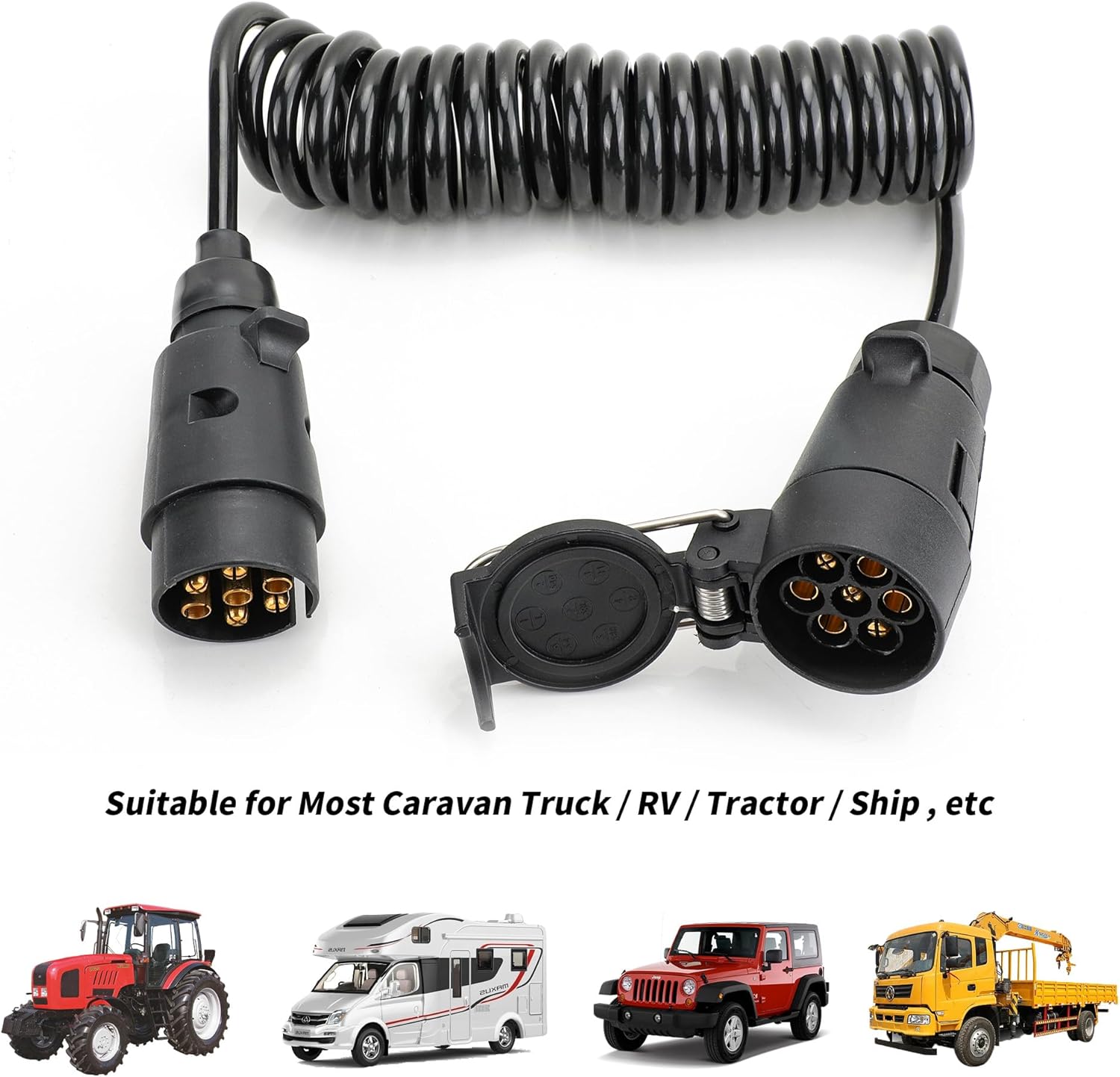 7 Pin Trailer Extension Cable Male to Female 3M, 12V 7 Core Trailer Light Board Extension Cable Lead, 7 Pin Trailer Extension Coiled Cable for Towing Car Caravan Truck - Image 5