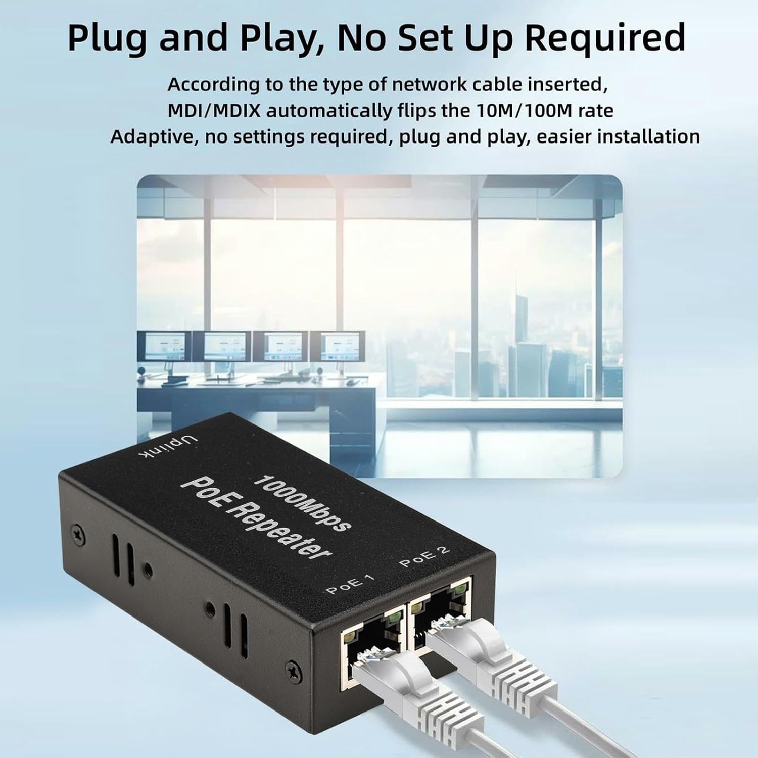 2 Ports 1000M PoE Repeater with IEEE 802.3af/at Standard, 30W 1 in 2 Out PoE Extender,100M Ultra Long Distance Signal Extende and Power Supply for IP Camera/PoE Devices/Wireless Device - Image 7