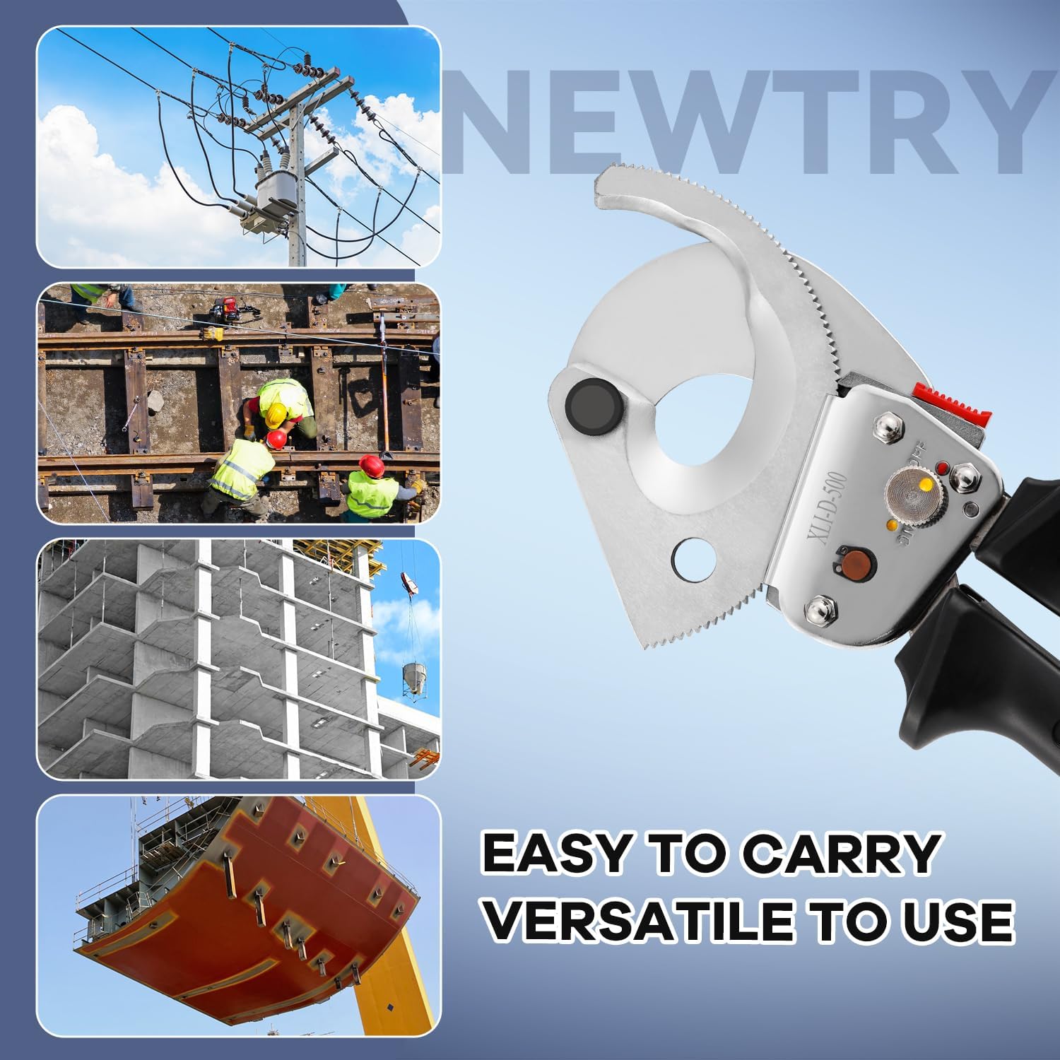 NEWTRY Heavy Duty Ratchet Cable Cutter Tool for Cutting Copper and Aluminum Wires up to 500mm², Stainless Steel with Retractable Handle, XLJ-D-500 - Image 7
