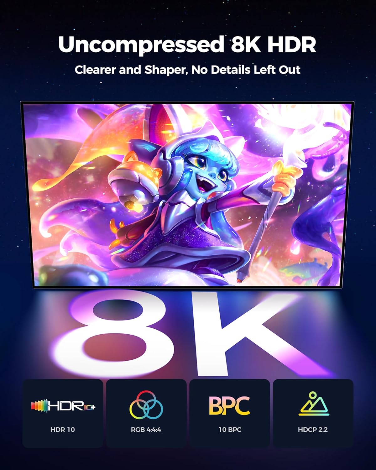 Silkland VESA Certified DisplayPort Cable 1.4 2M, DP Cable Support 8K@60Hz, 4K@144Hz, 2K@240Hz, HBR3 32.4Gbps, HDR, DSC 1.2, G-Sync & Free-Sync, Display Port 1.4 for Gaming Monitor, Graphics Card - Image 4