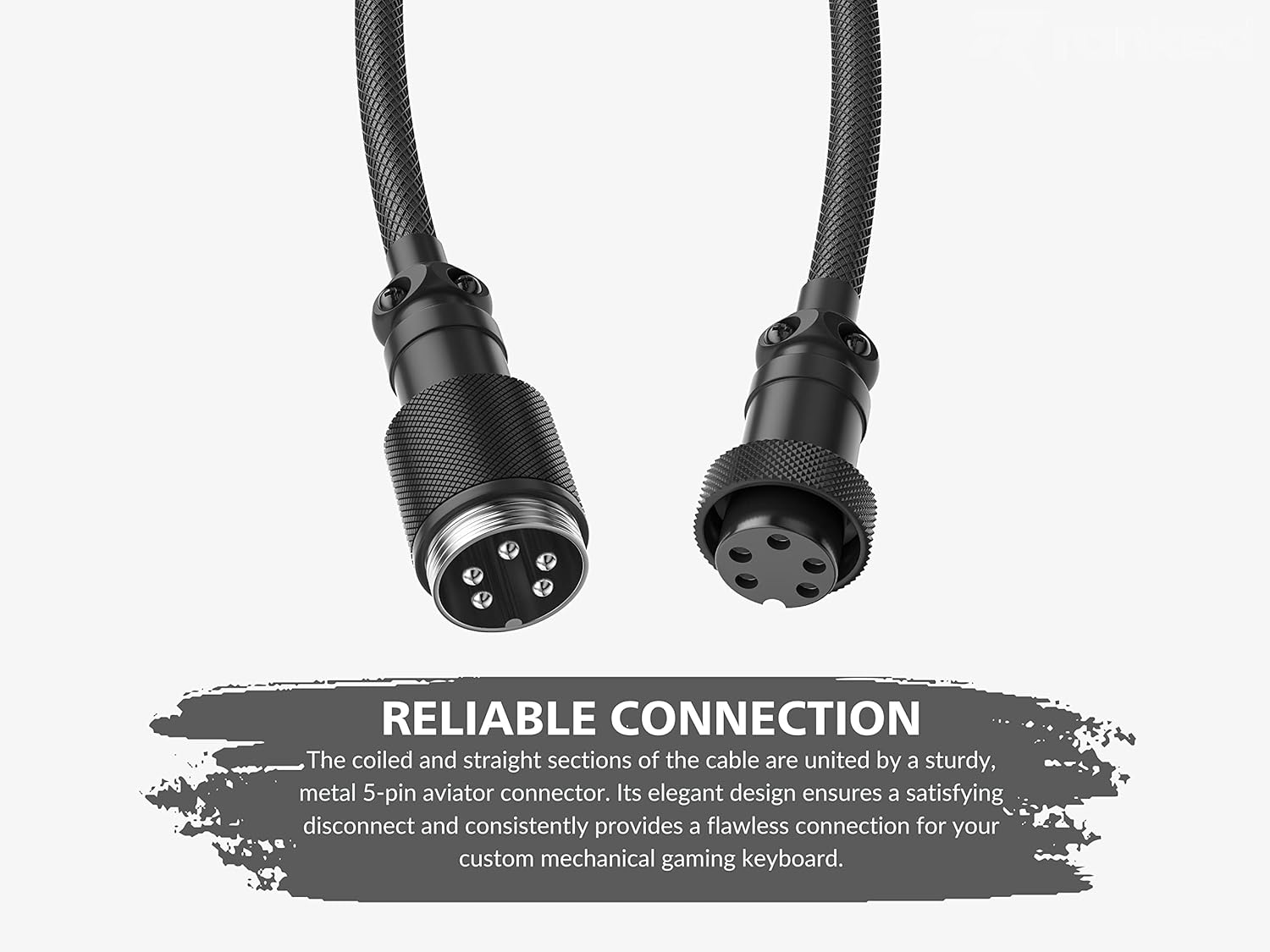 Ranked Coiled Keyboard Cable | Handcrafted Double-Sleeved Braided Cable | USB Type C to A | 5-Pin Aviator Connector for Custom Mechanical Gaming Keyboard | Support Fast Charge 20W (Black) - Image 4