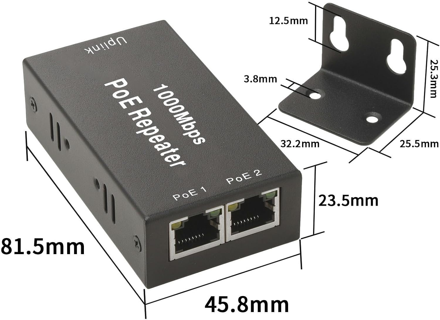 2 Ports 1000M PoE Repeater with IEEE 802.3af/at Standard, 30W 1 in 2 Out PoE Extender,100M Ultra Long Distance Signal Extende and Power Supply for IP Camera/PoE Devices/Wireless Device - Image 2