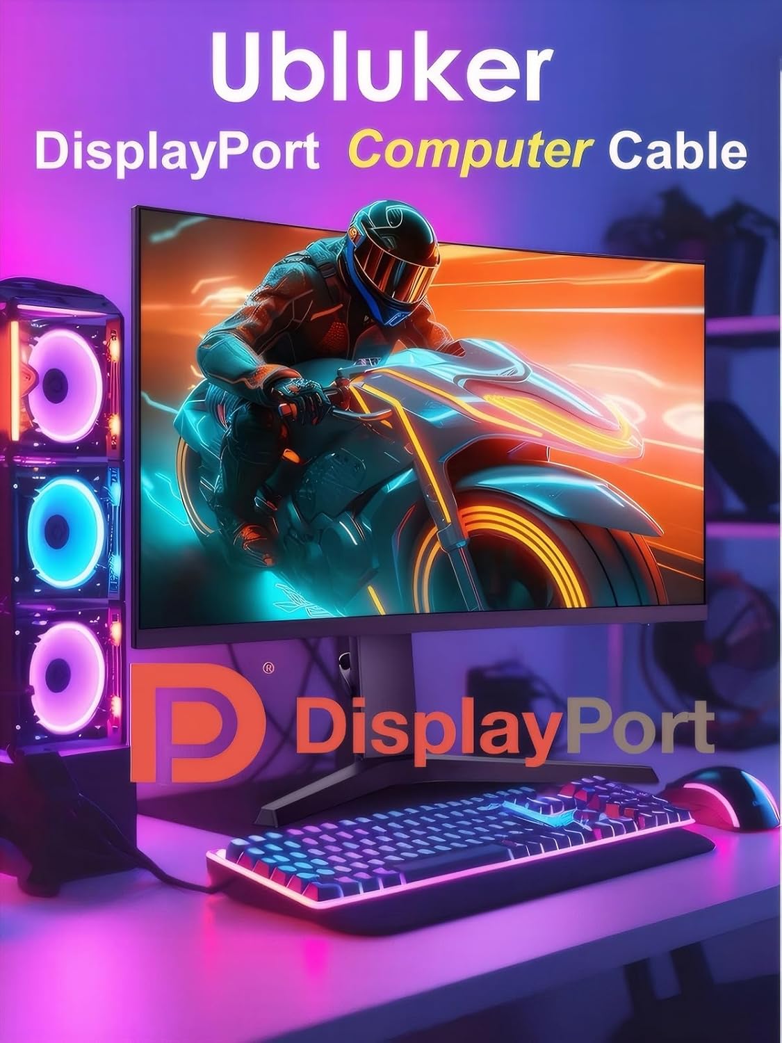 10K 8K DisplayPort 2.1 Cable 54Gbps 2M, Certified DP to DP Cord 4K 240Hz 165Hz 144Hz 120Hz 10K 8K 120Hz Nylon Braided UHBR HDCP2.3 FreeSync G-Sync RTX5090 Gaming Monitor PC Projector - Image 3