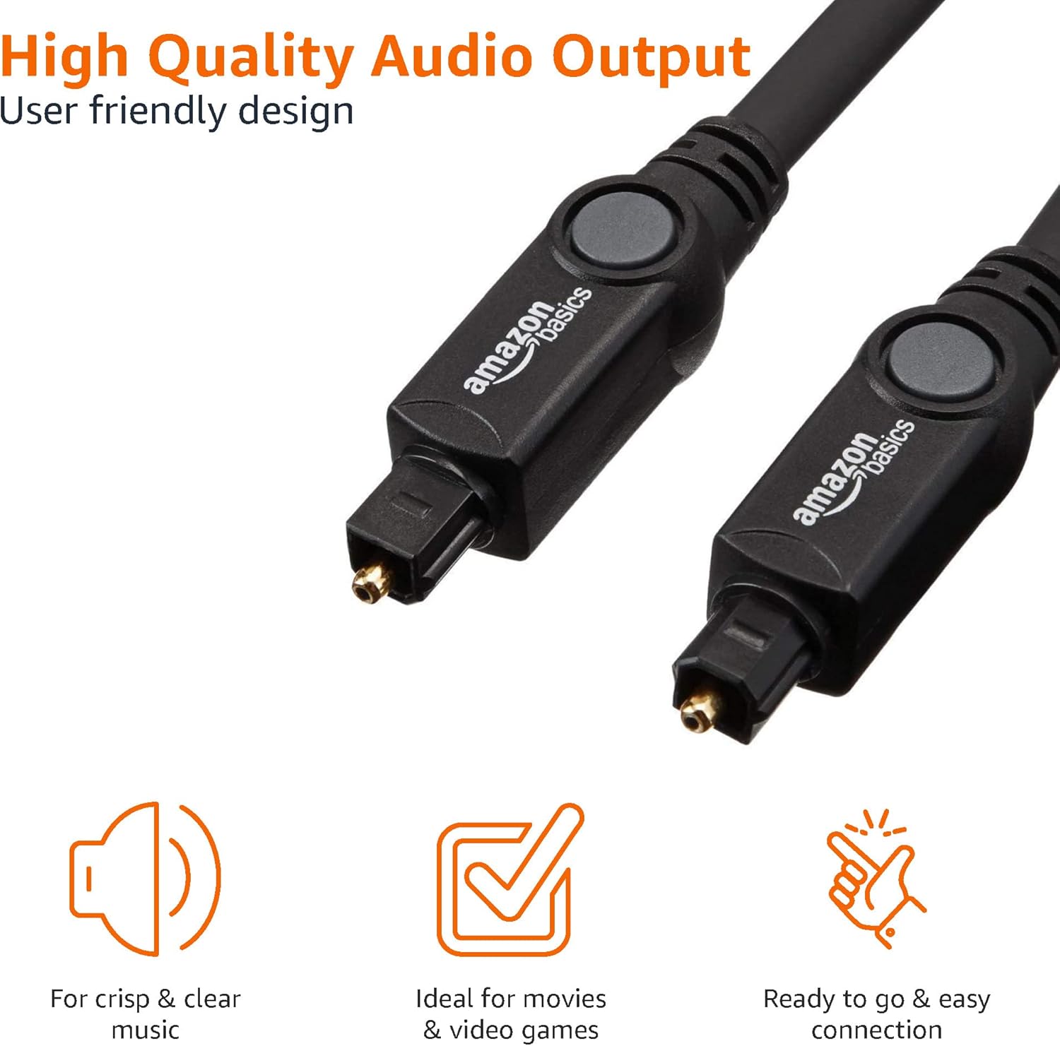 Amazon Basics Toslink Digital Optical Audio Cable, Multi-Channel, for Audio System, Sound Bar, Home Theatre, Gold-Plated Connectors, 3 m, Black - Image 3