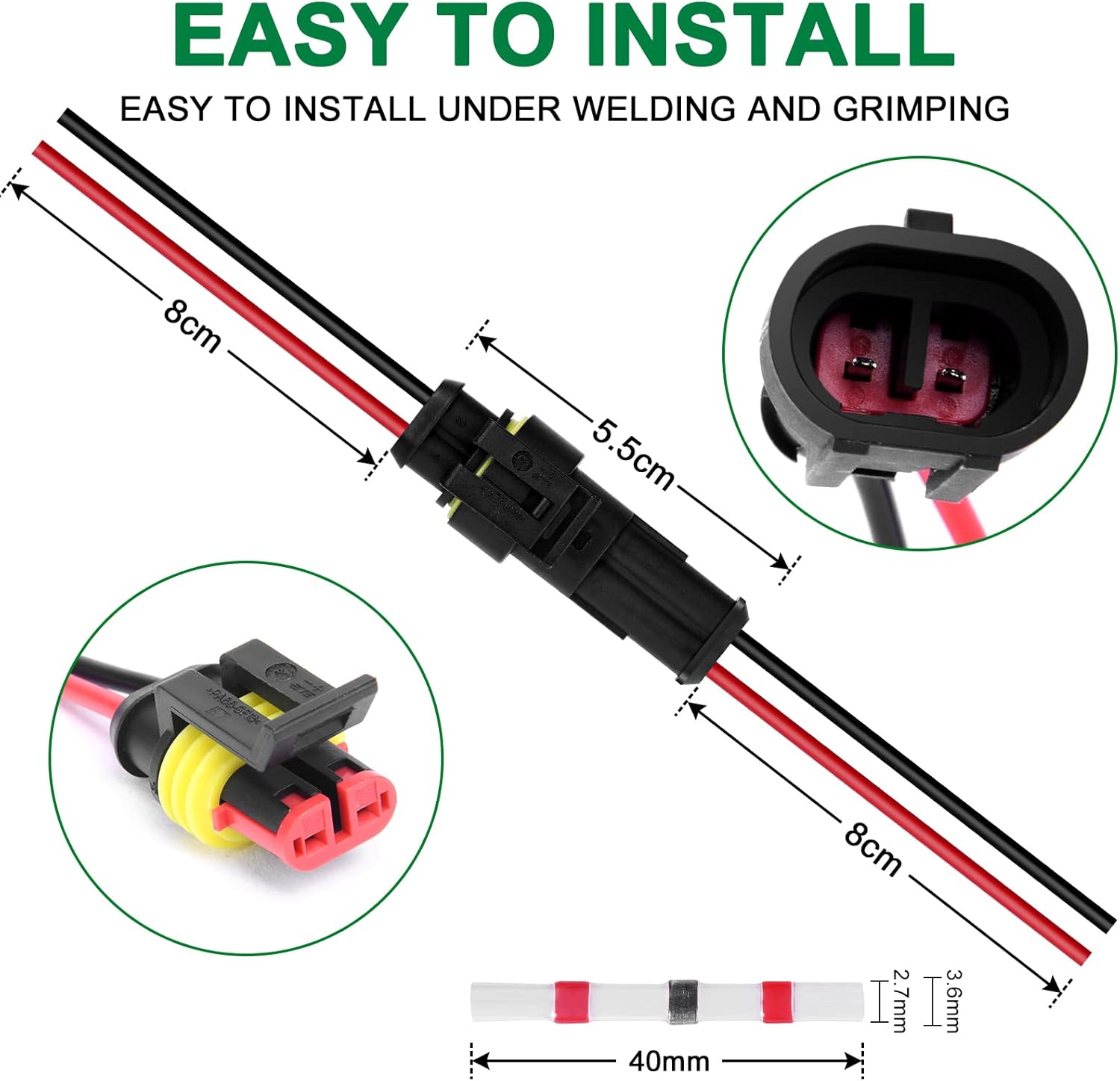 URAQT Car Waterproof Electrical Connector, 5 Pcs 2 Pin Car Wire Connector, Waterproof Connector with 16 AWG Wire and 20 Solder Terminals, For Car, Truck, Boat and Other Wire Connections - Image 3