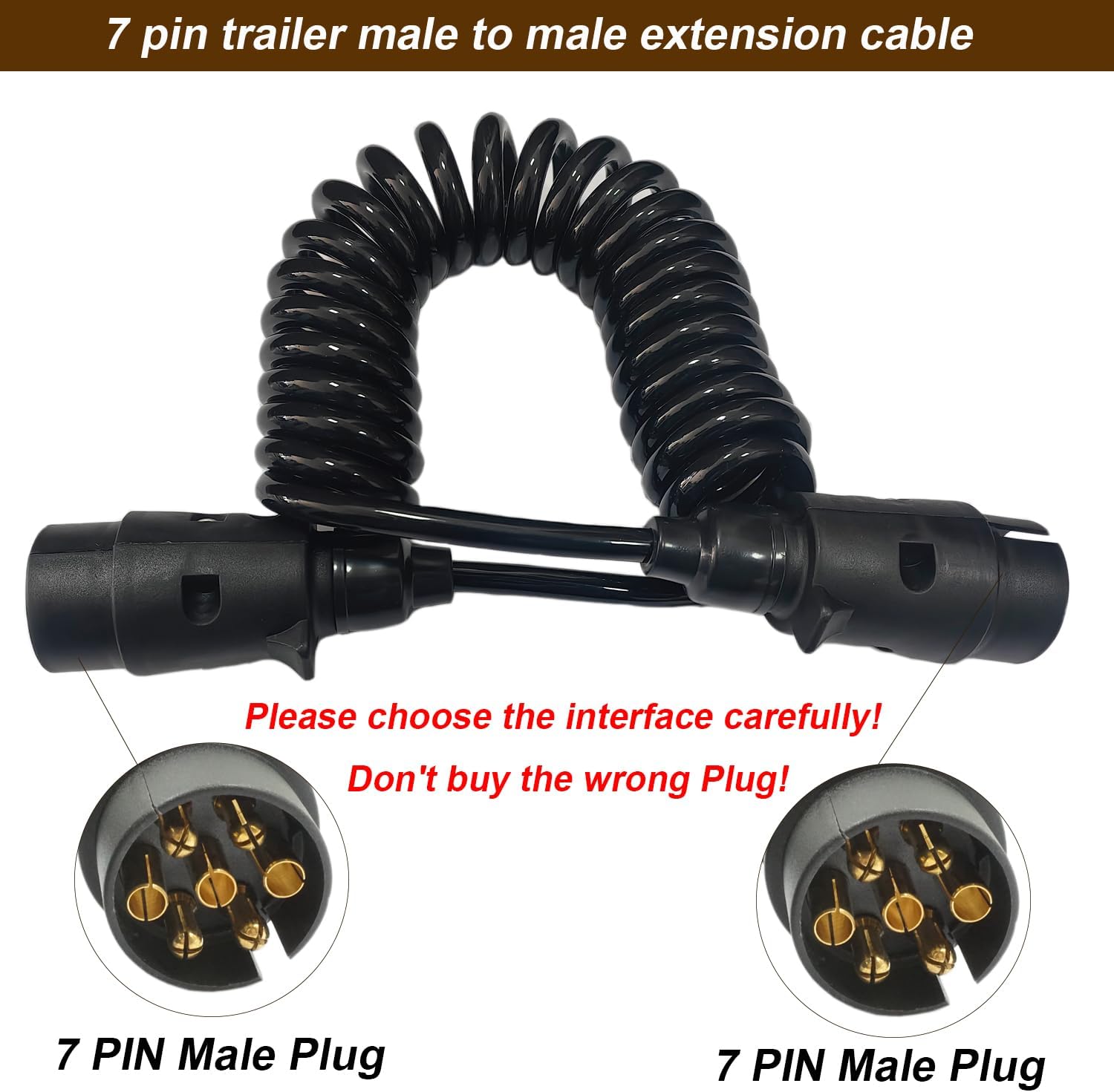 7 Pin Trailer Extension Cable Male To Male 12V Trailer Spiral Extension Lead 3.0m 7 Pin to 7 Pin Trailer Extension Cable Lead With Two Trailer Male Plug for Car RV Caravan Trailer - Image 2