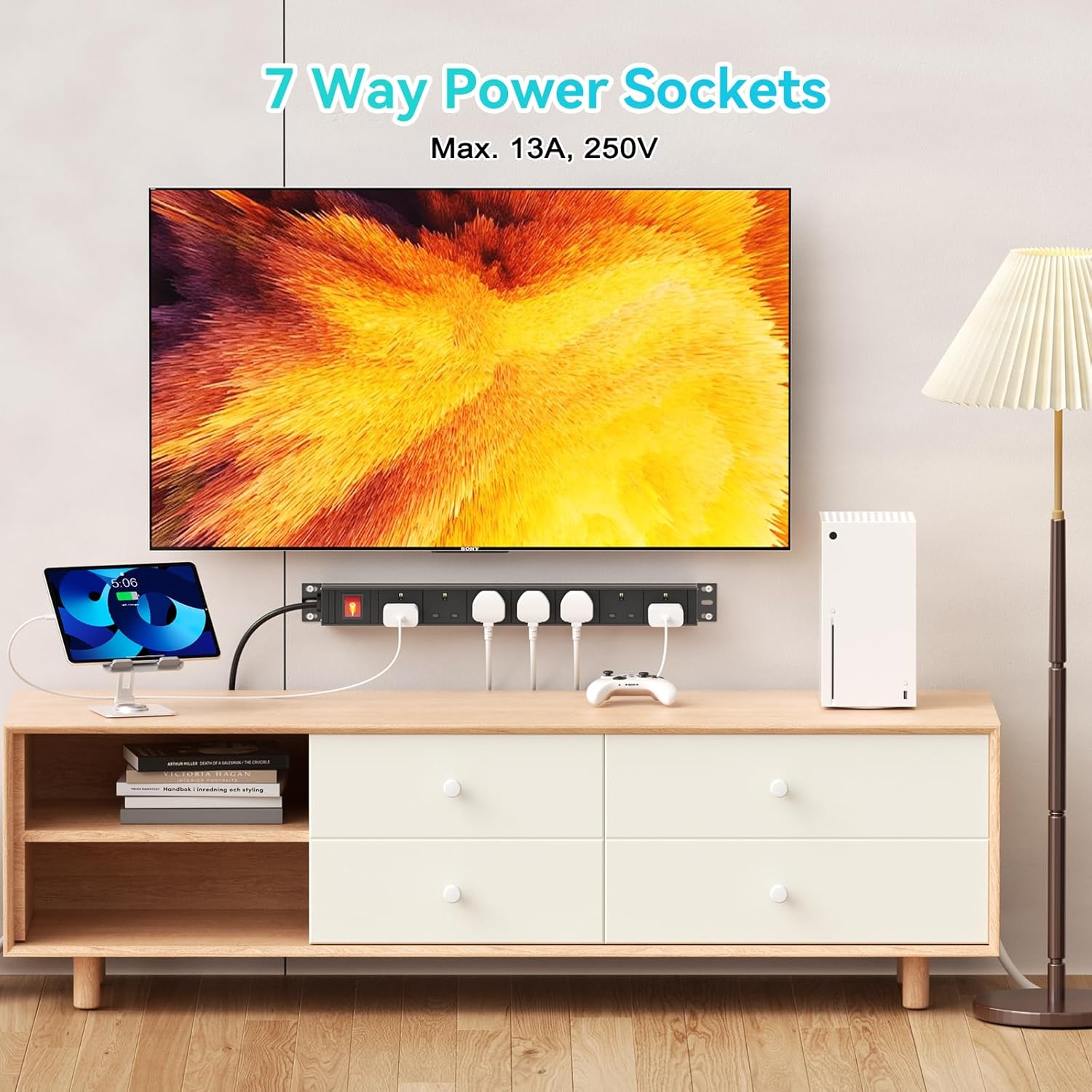 7 Way Extension Lead Power Strip with Surge Protection, 19 inch Rack Mount Power Strip, Wall Mount Power Socket with Metal Housing, 1,8M Cable - Image 6